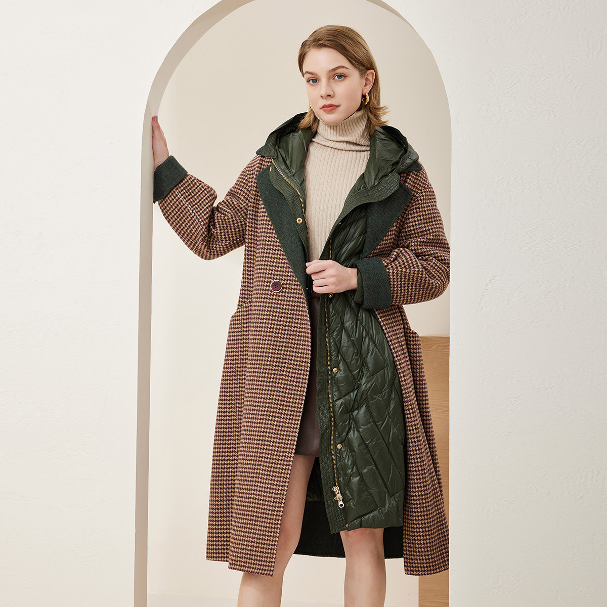 PH94A斯尔丽瑟俪冬季新款翻领收腰女士中长款毛呢大衣