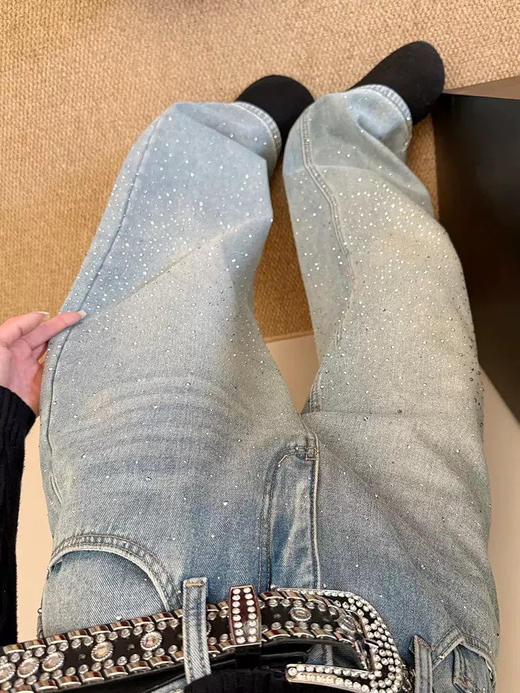 烫钻星河闪耀腰绳显瘦阔腿慵懒牛仔裤 商品图4