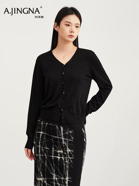 【美丽诺】阿菁娜春季新款纺美丽诺羊毛开衫超细软糯亲肤可贴身穿透气垂坠极简轻奢质感F31C318002