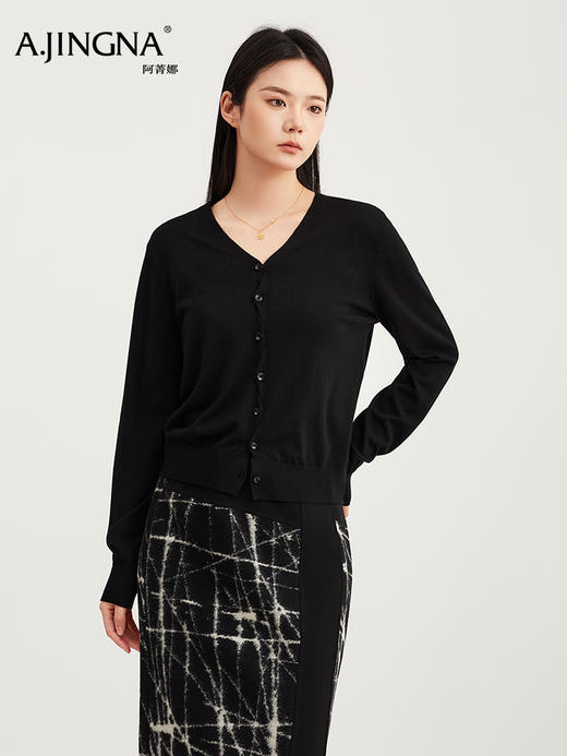 【美丽诺】阿菁娜春季新款纺美丽诺羊毛开衫超细软糯亲肤可贴身穿透气垂坠极简轻奢质感F31C318002 商品图0