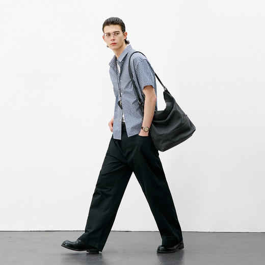 714street休闲宽松纯棉蓝色格子短袖衬衫男2026夏季miu系穿搭衬衣 商品图3