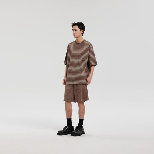 MODE COMMUTER | MC夹色纯棉针织休闲错位口袋横条纹圆领纯棉T恤 商品图1