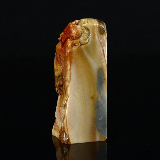 孤品17866昌化石龙钮带皮章手工精雕方章落款3.0*3.0*8.1cm 商品图1