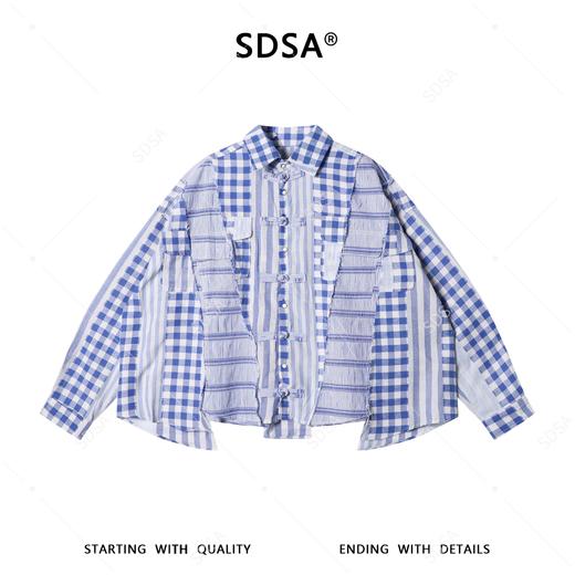 SDSA男装2026新款轻奢美式宽松拼接撞色格子衬衫一字扣设计百搭 商品图0