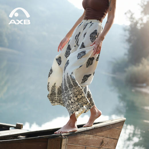 爱暇步2026春新款高腰印花瑜伽裤女显瘦长裤度假休闲风宽松阔腿裤 商品图2
