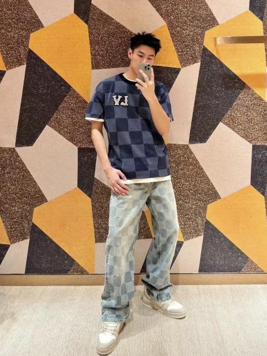 驴家25ss镶钻logo棋盘格针织短袖（DY） 商品图3
