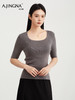 【法式打底】阿菁娜春季新款五分袖针织衫法式亮闪打底螺纹针织垂坠有型F31C301006 商品缩略图0