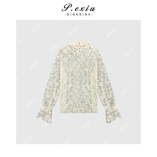 03-2潘依绣丁丁宠粉法式气质简约蕾丝长袖上衣Q64853 商品图1