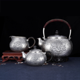 子佩集S999银【八宝祥瑞】提梁壶小茶壶公道杯摆件茶具套装【ZJ014】【ZJ015】【ZJ016】2311