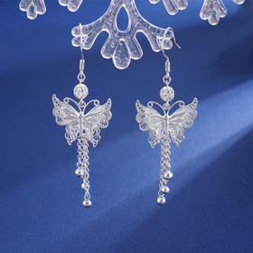 子佩集S990银【秋雪蝶】花丝耳环【QFES027】2306