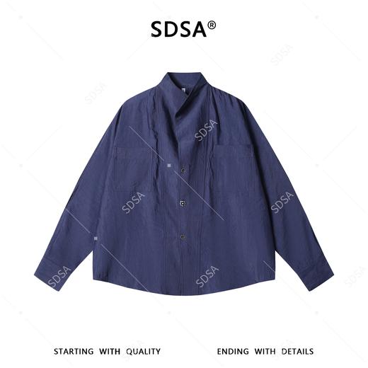26CS34SDSA男装2026新款高贵轻奢简约纯色交叉立领衬衫百搭时尚休闲衬衣 商品图1