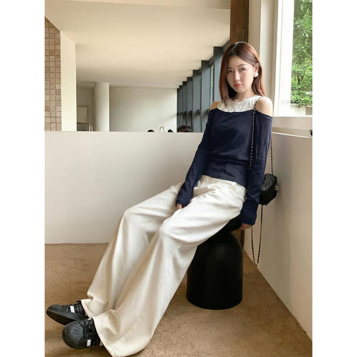 <曾小咸推荐>3.10现货秒杀 ！微信超特价！韩系假两件露肩长袖t 日常169.99 立减100 秒杀69.99！！ 商品图4