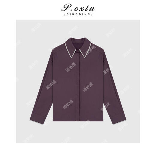 03-2潘依绣丁丁宠粉复古时髦松弛感拼边长袖衬衣Q7491 商品图0