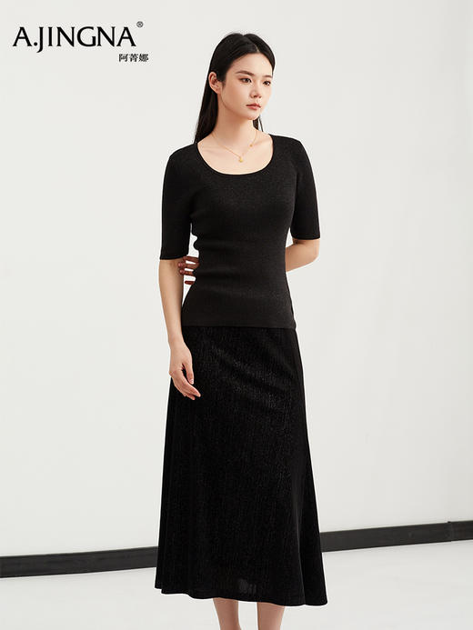 【法式打底】阿菁娜春季新款五分袖针织衫法式亮闪打底螺纹针织垂坠有型F31C301006 商品图5