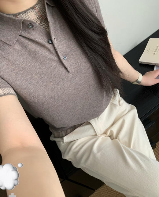 Acne时髦格纹假两件针织polo短袖3.3 商品图11