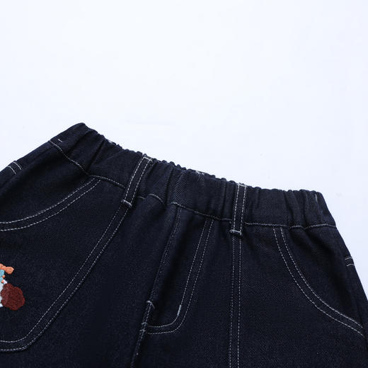 【MQD】童装女大童冬新款儿童加厚百搭裤子卡通刺绣加绒阔腿牛仔裤 商品图2