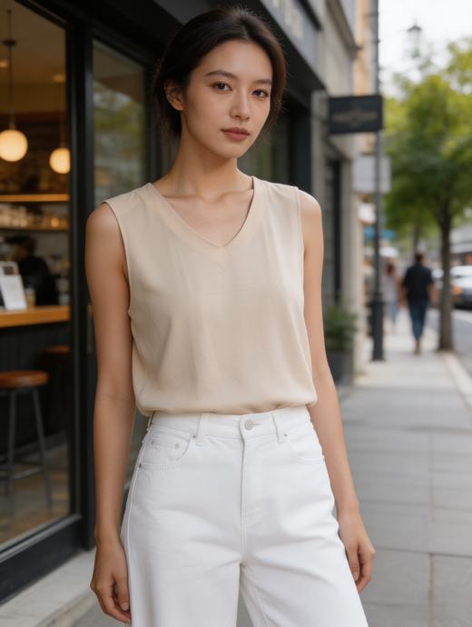 【醋酸砂洗平纹系列】SCHIESSER德国舒雅女士外穿打底随性多用途V领背心 31/27192V 商品图2