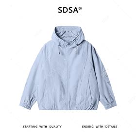 SDSA男士秋冬新款痞帅男装潮牌褶皱纯色拉链立领连帽夹克外套百搭