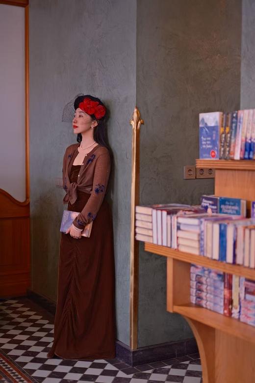 【3.6上新】早春茶烟🌸檀木棕印花100%绵羊毛开衫 商品图2