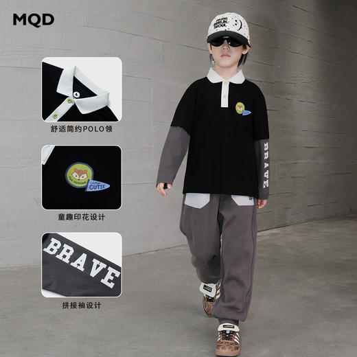 【MQD】童装男大童POLO衫26春季假两件儿童学院风经典拼接休闲长袖T恤 商品图1