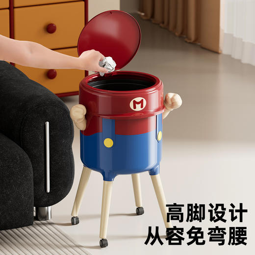 卡通设计款垃圾桶  设计感轻奢大号大容量垃圾桶 家用客厅免弯腰可移动高脚垃圾筒带盖 商品图1
