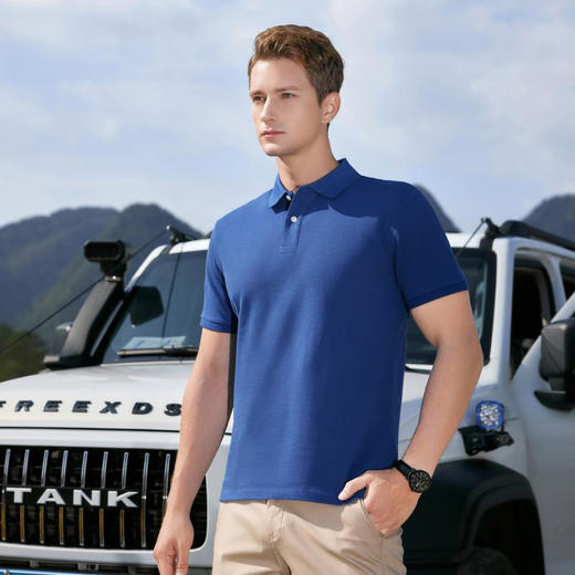 200g纯色大珠地纯棉经典款翻领短袖上衣  XYD-8101 商品图5