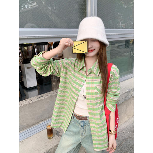 <曾小咸推荐>3.10现货秒杀 ！微信超特价！韩系绿格子衬衫 日常199.99 立减120 秒杀79.99！！ 商品图1