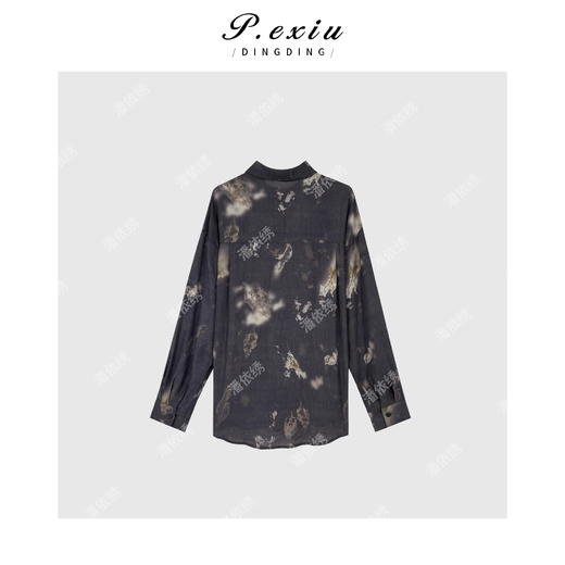 03-2潘依绣丁丁宠粉韩系肌理感脖子系带晕染长袖衬衫Q1557 商品图1