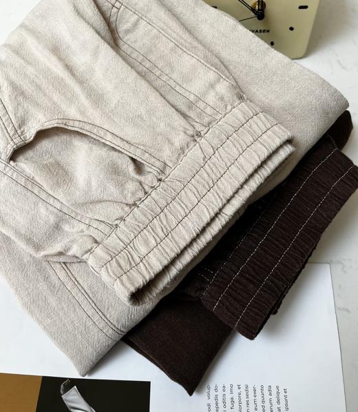 爆款3-7天发货！cosAcosB天丝苎麻撞色线松紧弯刀阔腿裤2124 商品图4