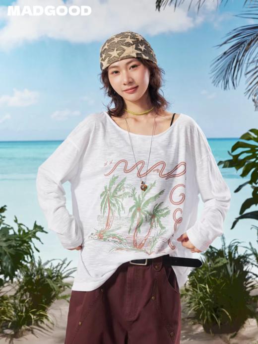 马得工地/MDGDTX222148/手绘椰树一字肩罩衫 商品图1