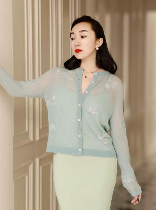 【3.6上新】早春青芜🌸薄荷绿印花100%绵羊毛开衫 商品图2