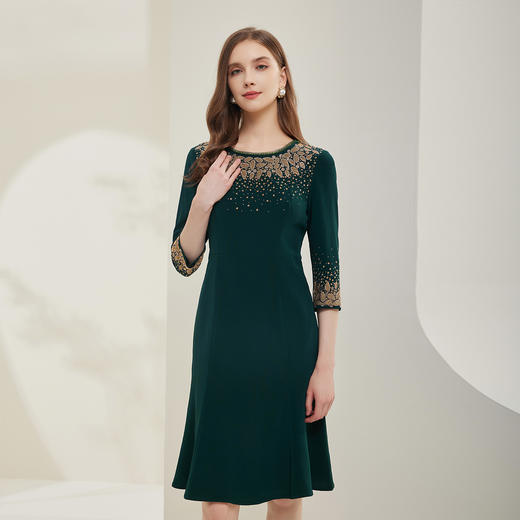 NC80Z斯尔丽商场同款秋圆领奢华收腰鱼尾造型礼服款中袖连衣裙 商品图0