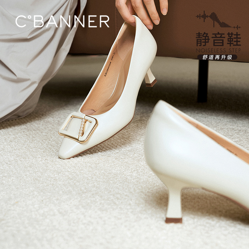 【静音系列】千百度细高跟鞋女2026春季新款小猫跟扣饰浅口单鞋A26188907