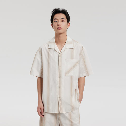 MODE COMMUTER | MC春季梭织渐变竖条纹翻领短袖衬衫MCF123054B 商品图3