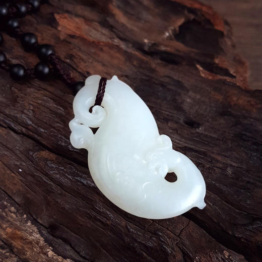 【天然正品】天然俄料细腻一级白凤凰造型和田玉珠串项链长：34CM 030226NJS23 商品图3