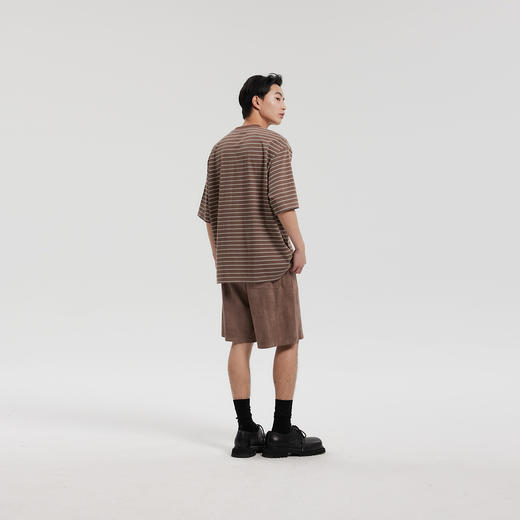 MODE COMMUTER | MC夹色纯棉针织休闲错位口袋横条纹圆领纯棉T恤 商品图2