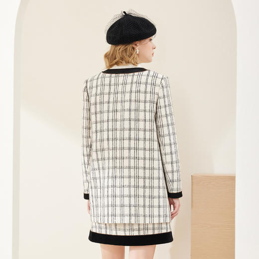 MC110斯尔丽24春季新款轻奢风时尚花纱格子直筒长袖优雅气质女式外套 商品图1