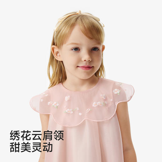 英氏儿童连衣裙女童夏季杏粉色背心裙宝宝可爱纱裙荷叶边连衣裙 商品图3