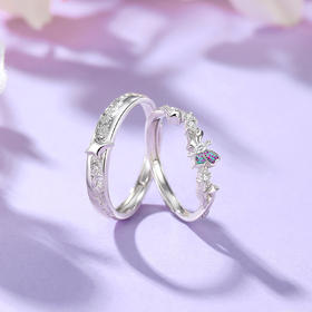 Winy 足银999/铜 蝶影流光对戒 滴胶工艺锆石镶嵌 轻奢男女情侣戒配证书