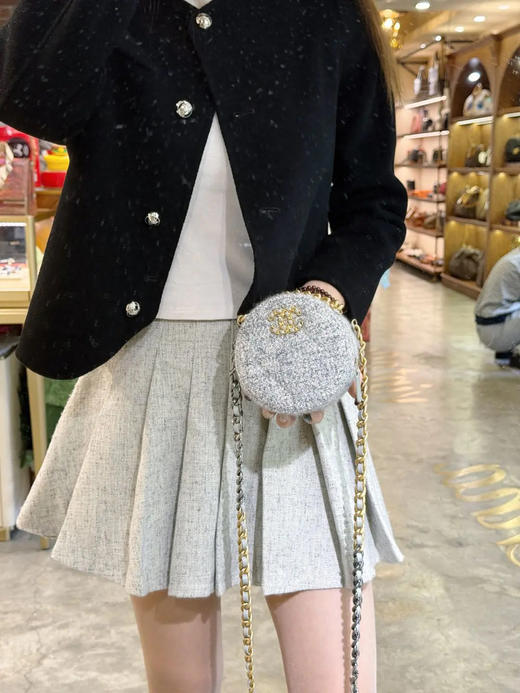 Chanel 19bag mini 圆饼 灰色 毛呢 斜挎包 商品图3