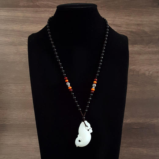 【天然正品】天然俄料细腻一级白凤凰造型和田玉珠串项链长：34CM 030226NJS23 商品图7