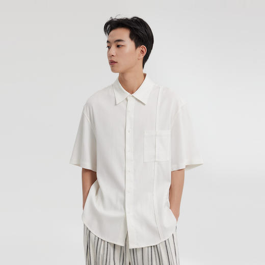 MODE COMMUTER | MC不潮品莱赛尔编织分割纹理翻领短袖衬衫 商品图2