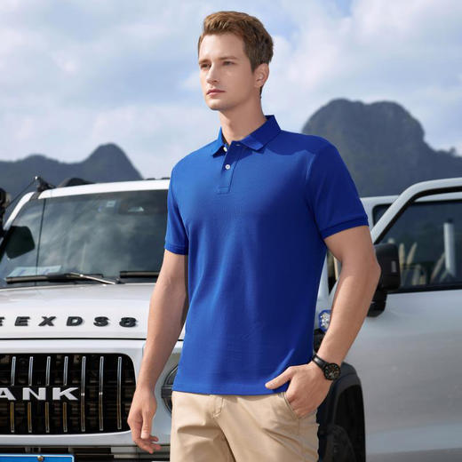 200g纯色大珠地纯棉经典款翻领短袖上衣  XYD-8101 商品图1