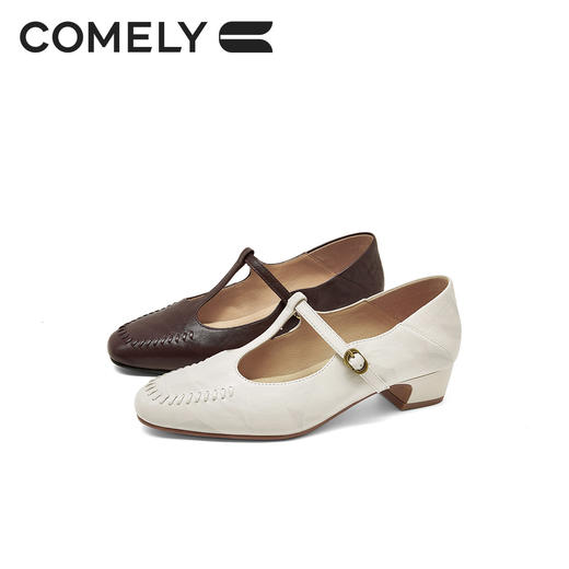 康莉KYQ6A027羊皮玛丽珍鞋女26年春季新款圆头编织鞋头职业工作妈妈鞋单鞋 商品图0