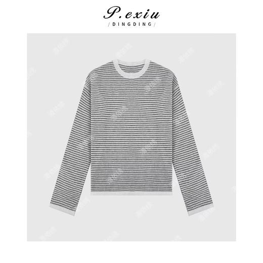 03-2潘依绣丁丁宠粉韩系慵懒风条纹撞色针织上衣Q4162 商品图0