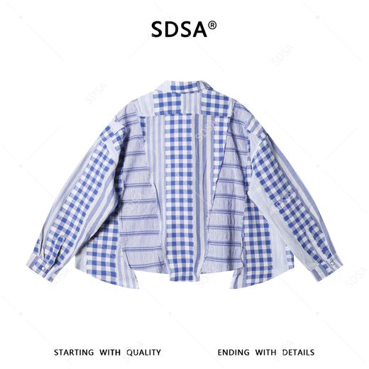SDSA男装2026新款轻奢美式宽松拼接撞色格子衬衫一字扣设计百搭 商品图4