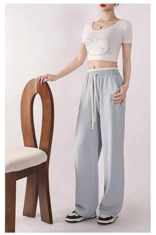 雪梵莱 【春夏撞色柔丝裤】甄选优质面料，小个子高个子都能驾驶 不挑身材，遮肉显瘦，无拘无束，透气舒适，不缩水 不起球 不变形 高腰阔腿裤的版型#L 商品图7