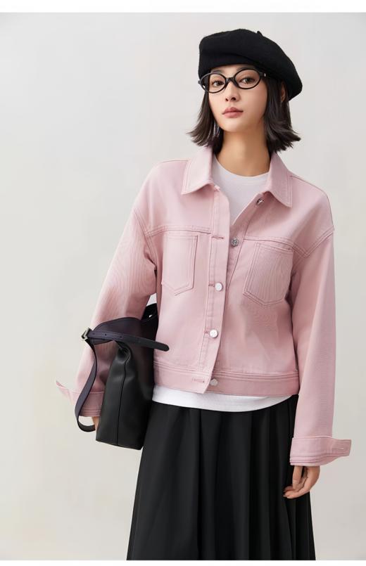 LONGNVFAIR彩棉牛仔外套，春季爆火穿搭，温柔又高级！纯棉水洗牛仔，柔雾粉/白色【3-7天发货，周末顺延】【G】 商品图3