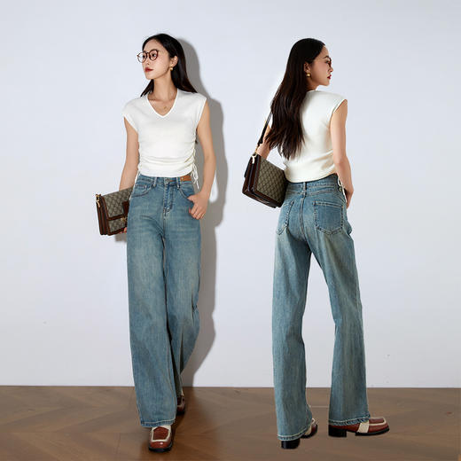 OLrain欧芮儿高腰牛仔裤女春季2026年新款复古百搭直筒阔腿裤 商品图1