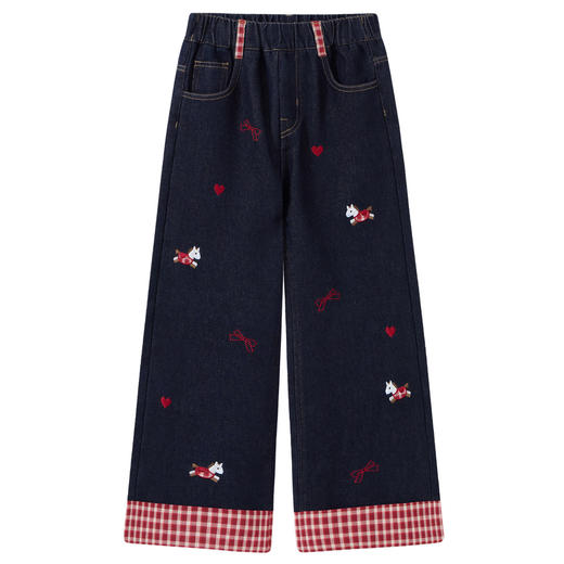 【MQD】童装女大童卡通刺绣小马牛仔裤26春季学院风满版百搭阔腿裤子 商品图4